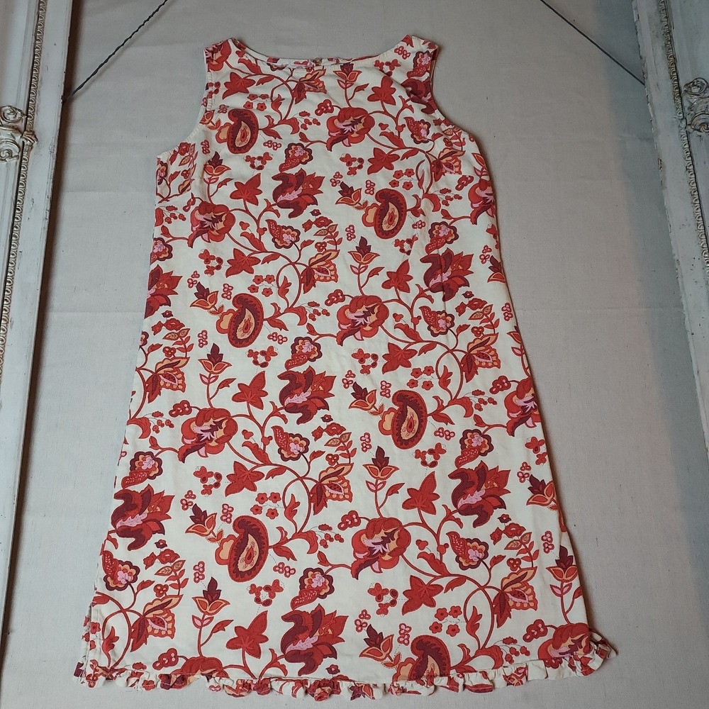 Women's Floral Paisley Linen Look Shift Dress M/L Boho Cottagecore Sleeveless